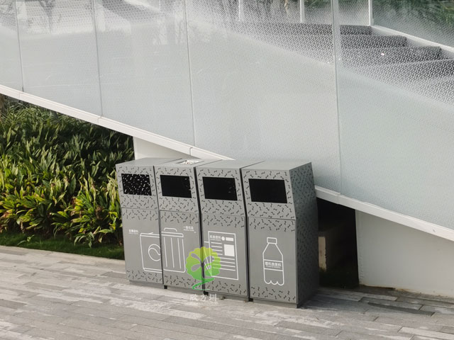 濱海廊橋景觀垃圾桶5.0mm厚316#鏤空不銹鋼噴塑果皮箱